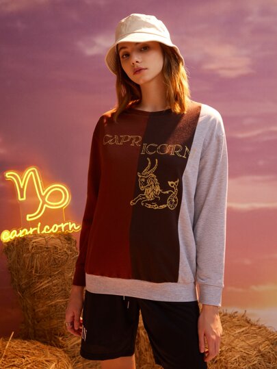 Sweat-shirt avec motif lettre à blocs de couleurs