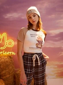 ROMWE Camiseta tipo béisbol con letra con estampado de dibujos animados - Multicolor - Ver 4