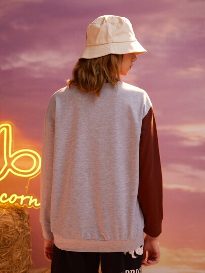 Sweat-shirt avec motif lettre à blocs de couleurs