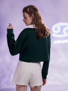 Amor Fati Starsalign Áo nỉ Ung thư Lá thư Cua Đồ họa Cổ áo tương phản - Màu xanh lá cây đậm - Xem 3