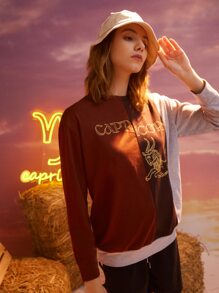 ROMWE Sudadera con estampado de letra de color combinado - Multicolor - Ver 4