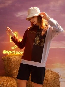 ROMWE Sudadera con estampado de letra de color combinado - Multicolor - Ver 5