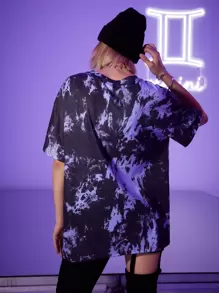 ROMWE Gemini Letter Cartoon Graphic Tie Dye Oversized Tee - Multicolor - View 2