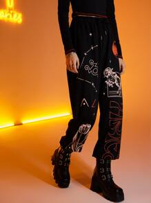 Heyillustration Starsalign Aries Letter Sheep Graphic Knot Joggers - Black - View 3