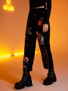 Heyillustration Starsalign Aries Letter Sheep Graphic Knot Joggers - Black - View 4