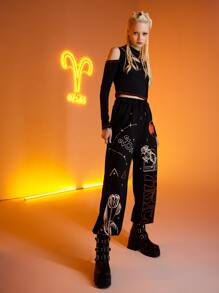 Heyillustration Starsalign Aries Letter Sheep Graphic Knot Joggers - Black - View 5