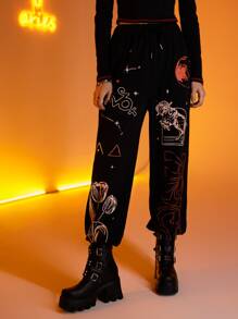 Heyillustration Starsalign Aries Letter Sheep Graphic Knot Joggers - Black - View 6