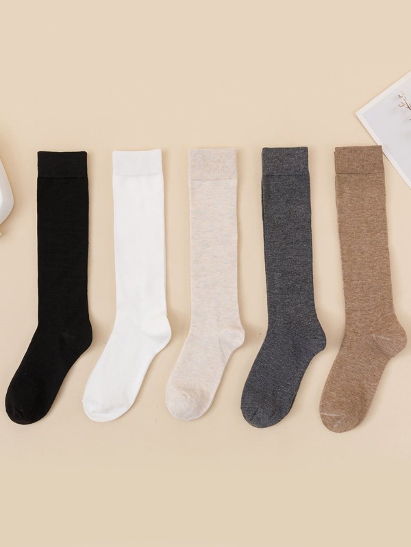 5pairs Simple Over The Calf Socks