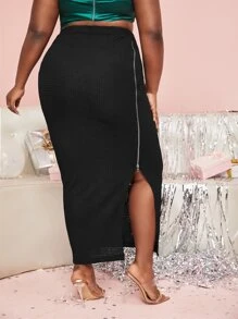 SHEIN SXY Plus Zip Side Solid Skirt - Black - View 2