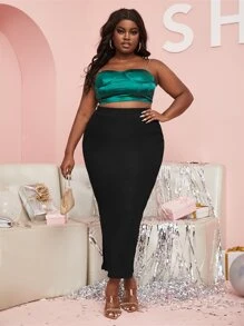 SHEIN SXY Plus Zip Side Solid Skirt - Black - View 4