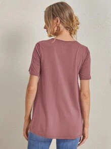 SHEIN 孕婦裝開衩下擺素色t恤 - 藕粉色 - 查看 2