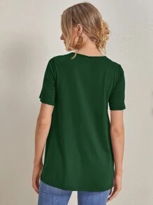 SHEIN Maternidad camiseta unicolor bajo con abertura - Verde Oscuro - Ver 3