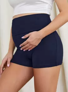 SHEIN 孕婦裝寬腰帶機車短褲 - 藏蓝色 - 查看 1