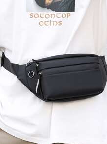Men Minimalist Earphone Hole Bum Bag - Black - View 2