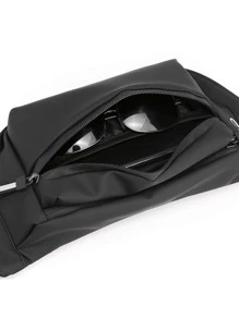 Men Minimalist Earphone Hole Bum Bag - Black - View 4