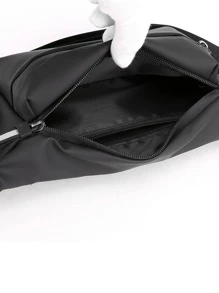 Men Minimalist Earphone Hole Bum Bag - Black - View 5