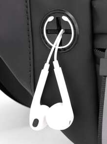 Men Minimalist Earphone Hole Bum Bag - Black - View 7