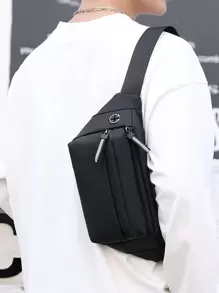 Men Minimalist Earphone Hole Bum Bag - Black - View 8
