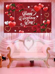 情人節快樂背景布幟,情人節背景布幟大型橫幅裝飾,適用於情人節派對用品和裝飾 - 彩色 - 查看 2