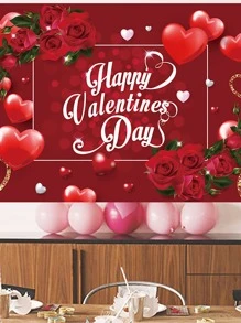 情人節快樂背景布幟,情人節背景布幟大型橫幅裝飾,適用於情人節派對用品和裝飾 - 彩色 - 查看 1