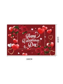 情人節快樂背景布幟,情人節背景布幟大型橫幅裝飾,適用於情人節派對用品和裝飾 - 彩色 - 查看 3