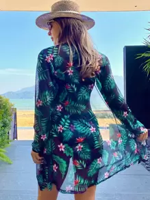 SHEIN Swim Summer Beach Tropical Print Kimono - Multicolor - View 1