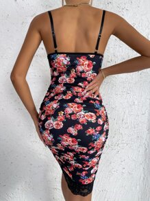 花卉蕾絲飾邊吊帶洋裝 - 彩色 - 查看 2