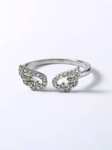 Nooxian Cubic Zirconia Wings Decor Ring - Silver - View 2