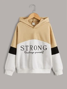 SHEIN Áo nỉ tay rớt vai phối màu và khẩu hiệu dành cho bé trai tuổi teen - Nhiều màu - Xem 1