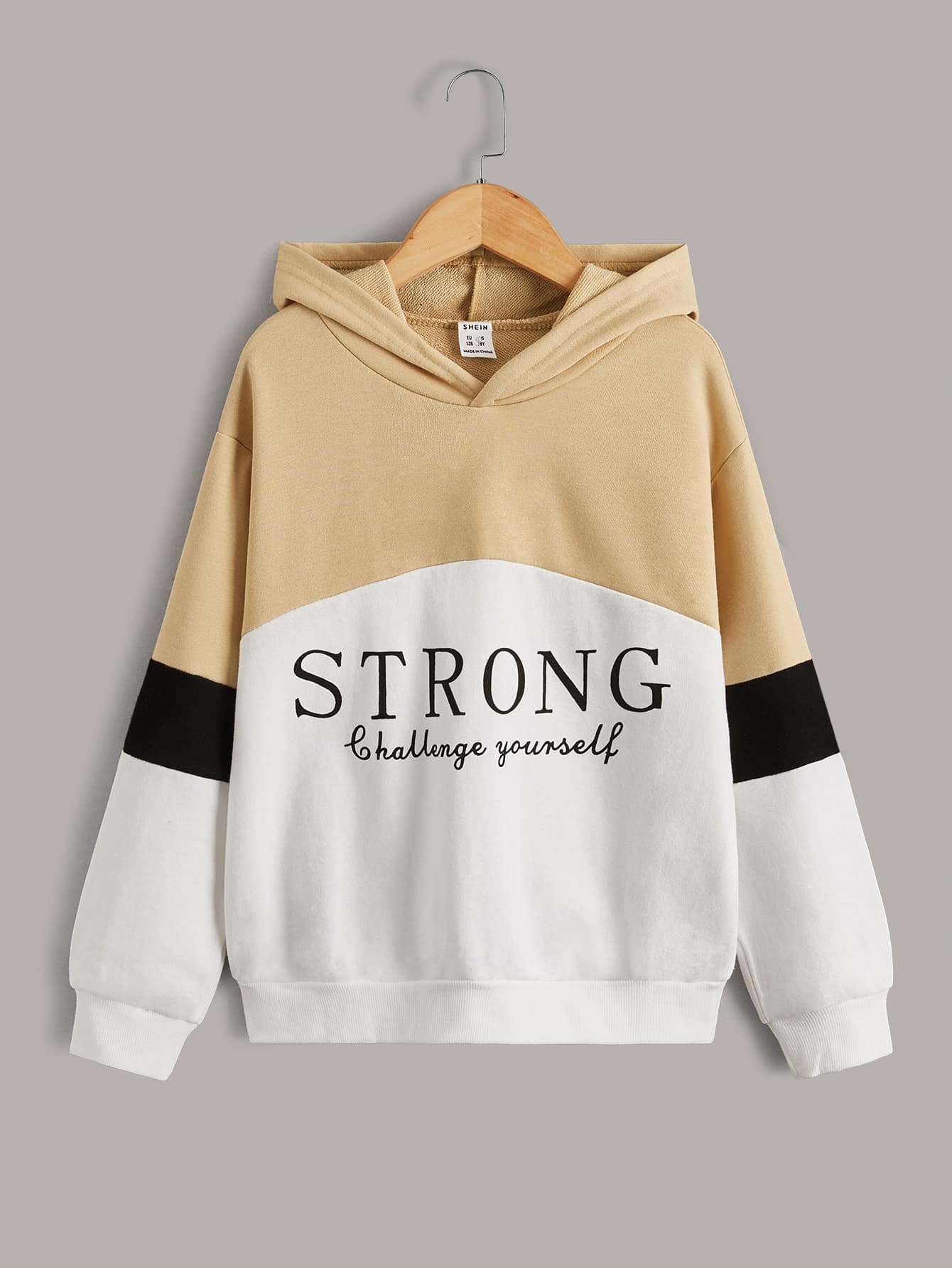 SHEIN Áo nỉ tay rớt vai phối màu và khẩu hiệu dành cho bé trai tuổi teen - Nhiều màu - Xem 1