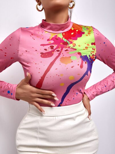 Splattered Paint Mock Neck Tee