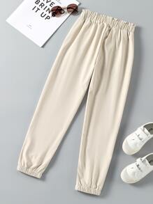 SHEIN Girls Paperbag Waist Trousers - Apricot - View 2