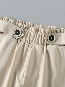 SHEIN Girls Paperbag Waist Trousers - Apricot - View 3