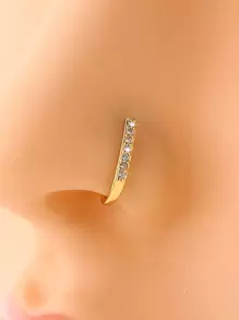 Nooxian 1pc Cyberpunk Style U-Shaped Zirconia Nose Ring, Gold-Tone Nose Piercing Decoration Accessory - Yellow Gold - View 3