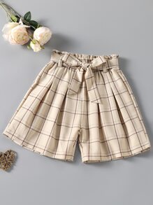 女孩格紋附腰帶短褲