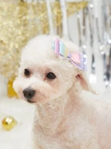 2pcs Bow Decor Random Color Pet Hair Clip - Multicolor - View 6