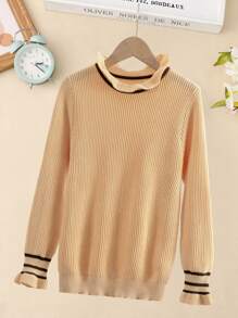 Girls Stripe Trim Frill Jumper - Apricot - View 1