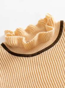 Girls Stripe Trim Frill Jumper - Apricot - View 3