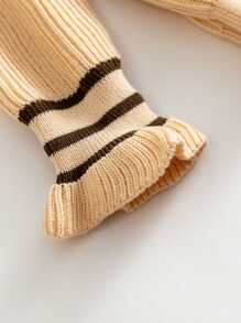 Girls Stripe Trim Frill Jumper - Apricot - View 4