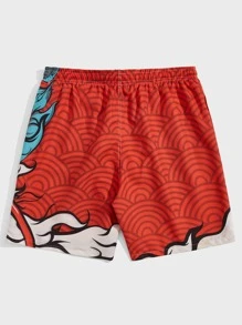 Manfinity 男士中國龍圖案腰部抽繩泳褲 - 彩色 - 查看 2