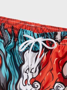 Manfinity 男士中國龍圖案腰部抽繩泳褲 - 彩色 - 查看 4
