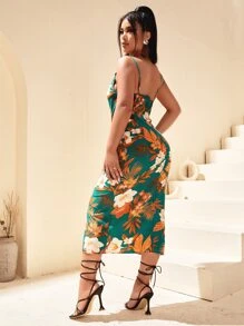 Zolique Floral Print Split Hem Cami Dress - Multicolor - View 2