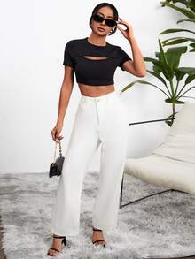 Solid Cut Out Crop Tee - Black - View 4