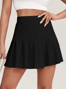 SHEIN Sports Pleated Overlay Sports Skort With Phone Pocket - Black - View 5