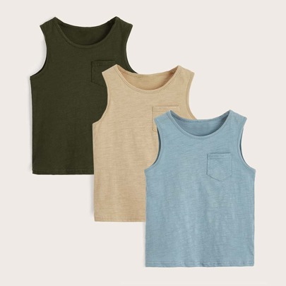 Toddler Boys 3 Pack Patch Pocket Solid Tank Top