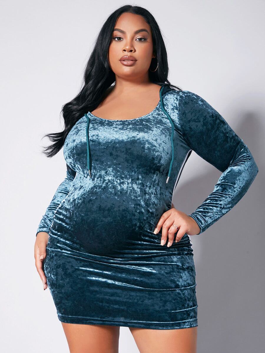 SHEIN Maternidad Talla grande Vestido lateral con costura en contraste con cordón - Agua verde azul - Ver 1