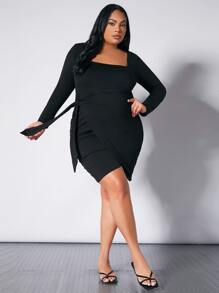 SHEIN Maternity Plus Wrap Hem Bodycon Dress - Black - View 1
