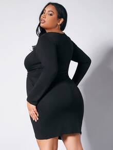 SHEIN Maternity Plus Wrap Hem Bodycon Dress - Black - View 2