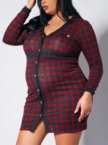 SHEIN Grossesse Plus Robe Moulante À Carreaux À Bouton