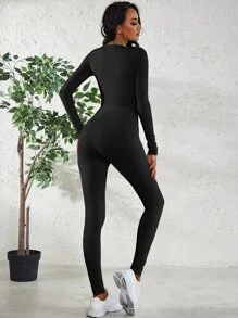 大圓領連身背心和緊身打底褲套裝 - 黑色 - 查看 2